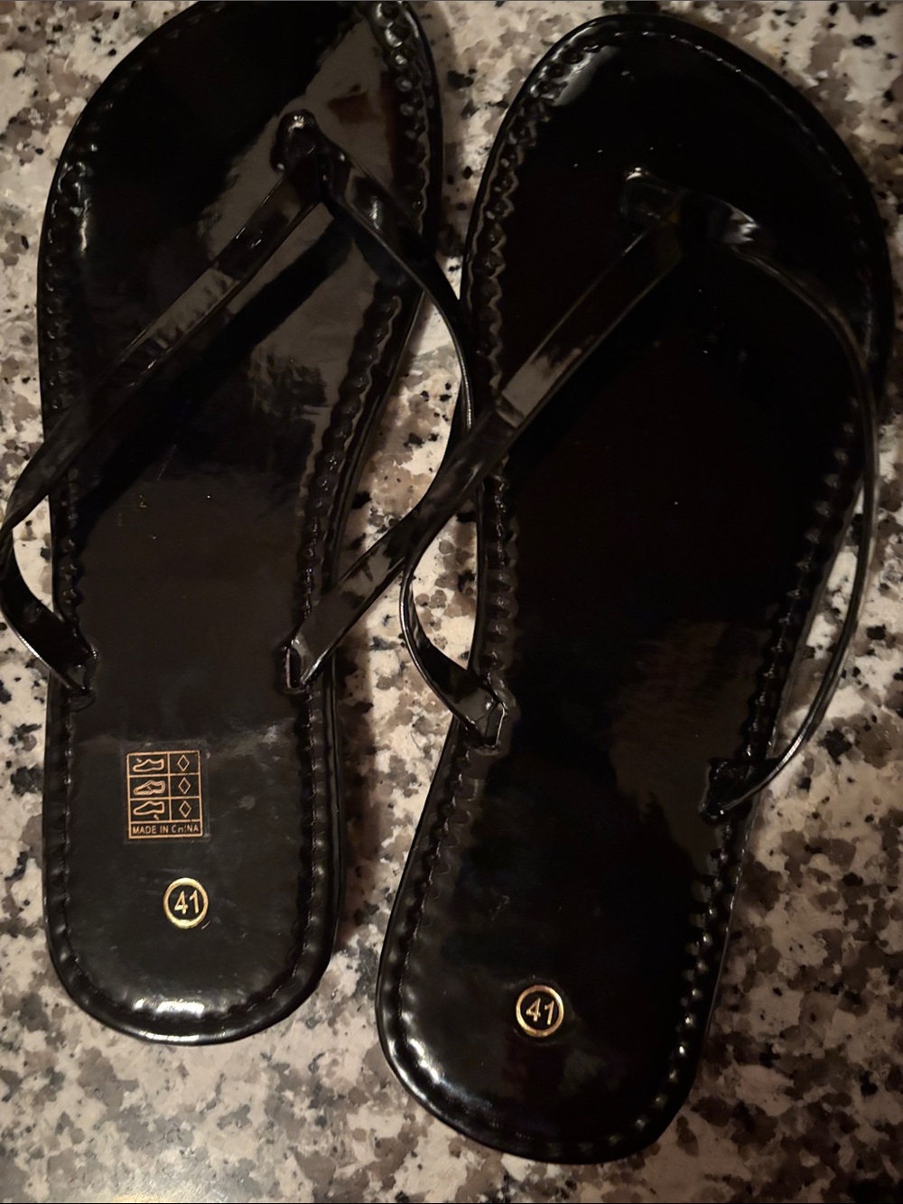 Black Patent Women's Flip Flop Sandals - Size 41
